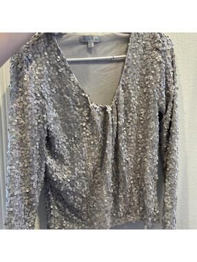Women's Silver Sequined V Neck Blouse